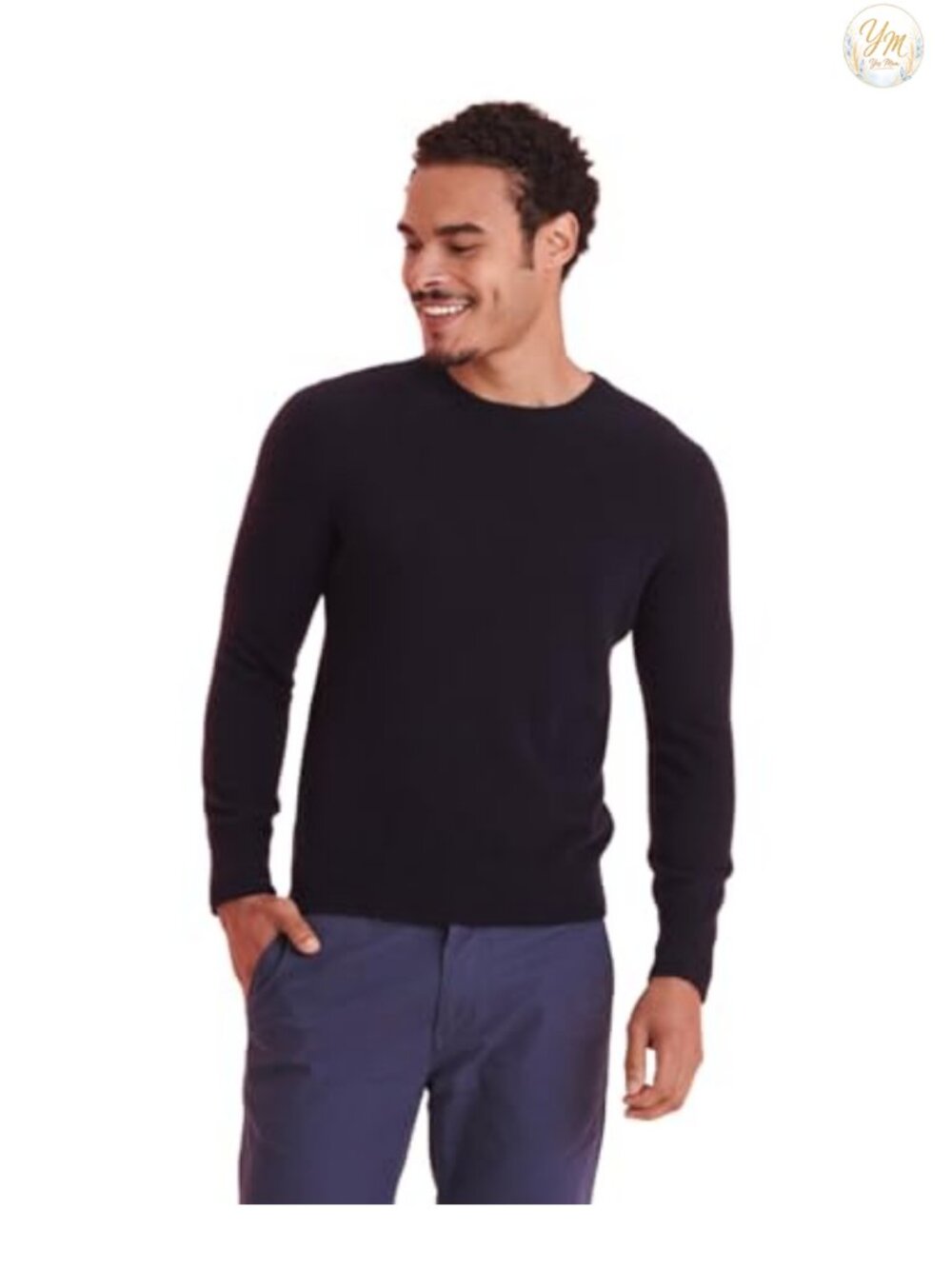 100% Mongolian Cashmere Crewneck Sweater for Men, Long Sleeve Pullover, Classic